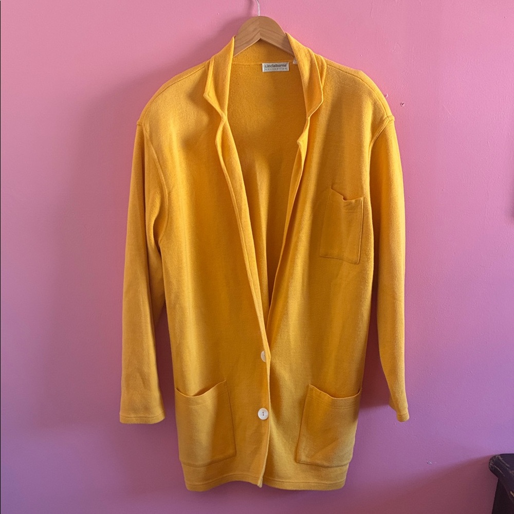 LIZ CLAIRBORNE | Vtg 90s Yellow Oversize Cardigan - Large